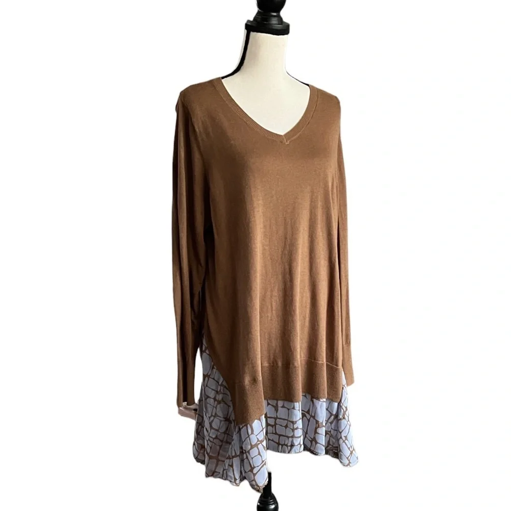 LOGO By Lori Goldstein Mocha Lakenlook Boho Cashmere Blend sweater